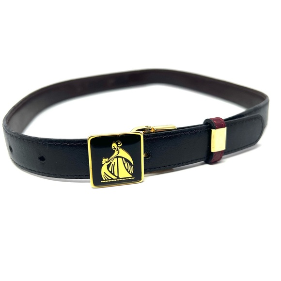 Vintage Lanvin Paris Women’s Reversible Leather Belt Sz 65cm Gold Black Buckle - Picture 1 of 12